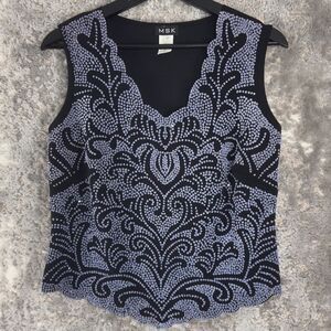 MSK Sz M Beaded Embellished Top Scalloped Sleeveless Holiday Event Blouse